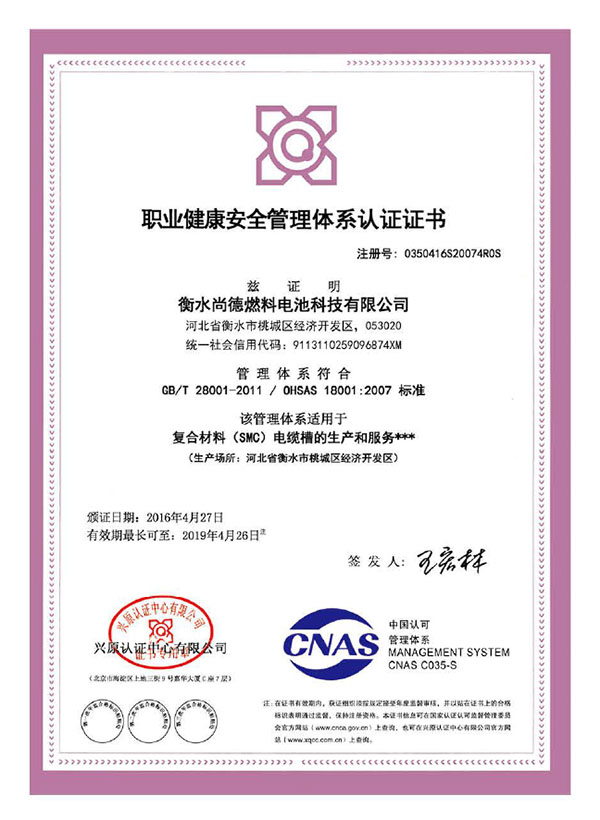 職業(yè)健康安全管理體系認(rèn)證證書(shū)
